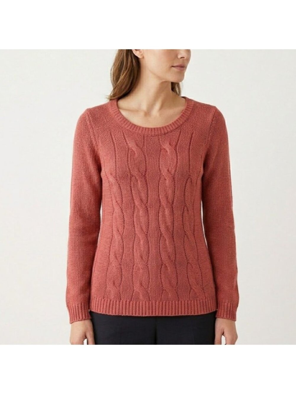 Soft Surroundings Size S Pink Cable Knit Long Sleeve Button Back Sweater Top